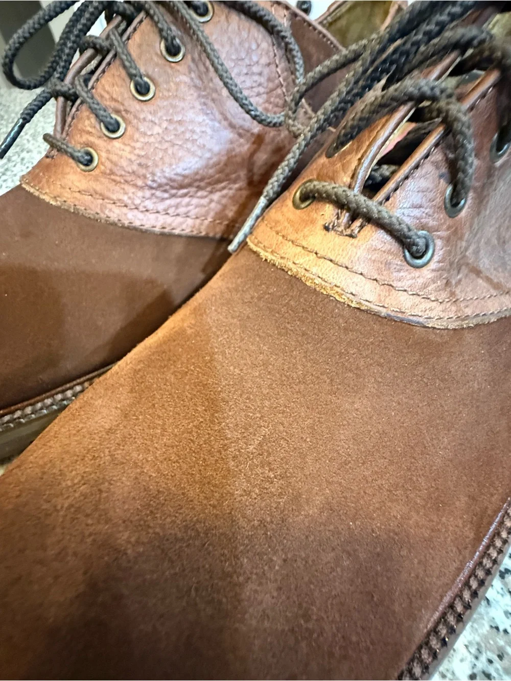 TRASK Bison Brown Leather and Suede Oxford Saddle Shoes Men’s 12 *RARE PLS READ*